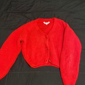 Fuzzy,Red,Button up Sweater, Size Small 3-5
